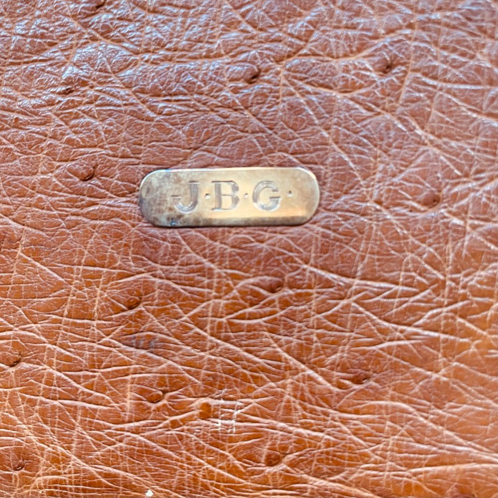 Vintage Genuine Ostrich Bifold Card Case Wallet 14K Gold Engraved - Picture 4 of 12